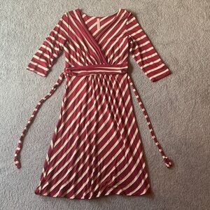 Gilli Burgundy and Cream Long Sleeve Dress